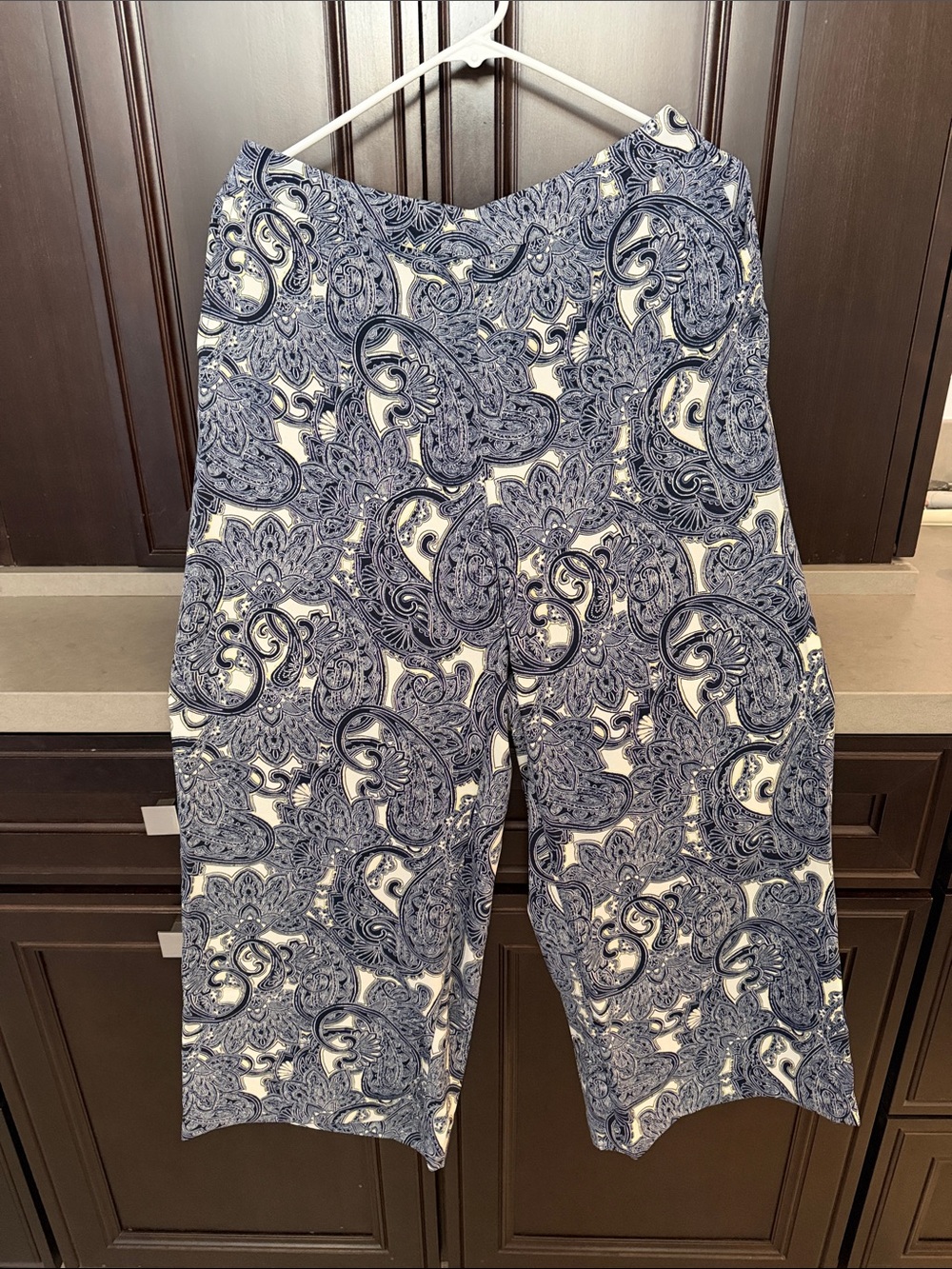J. Jill Blue and White Wide Leg Pants with Paisley Print